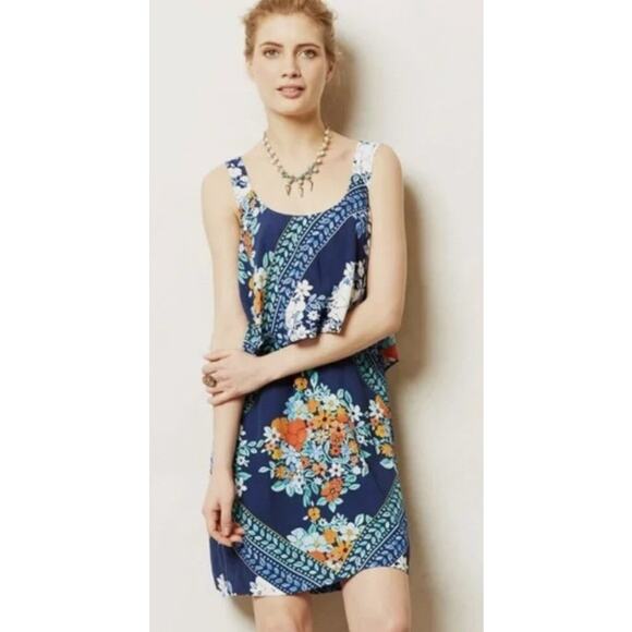 Maeve Anthropologie Womens Tisana Blue Floral Print Sleeveless Dress Sz 10 - Picture 1 of 10